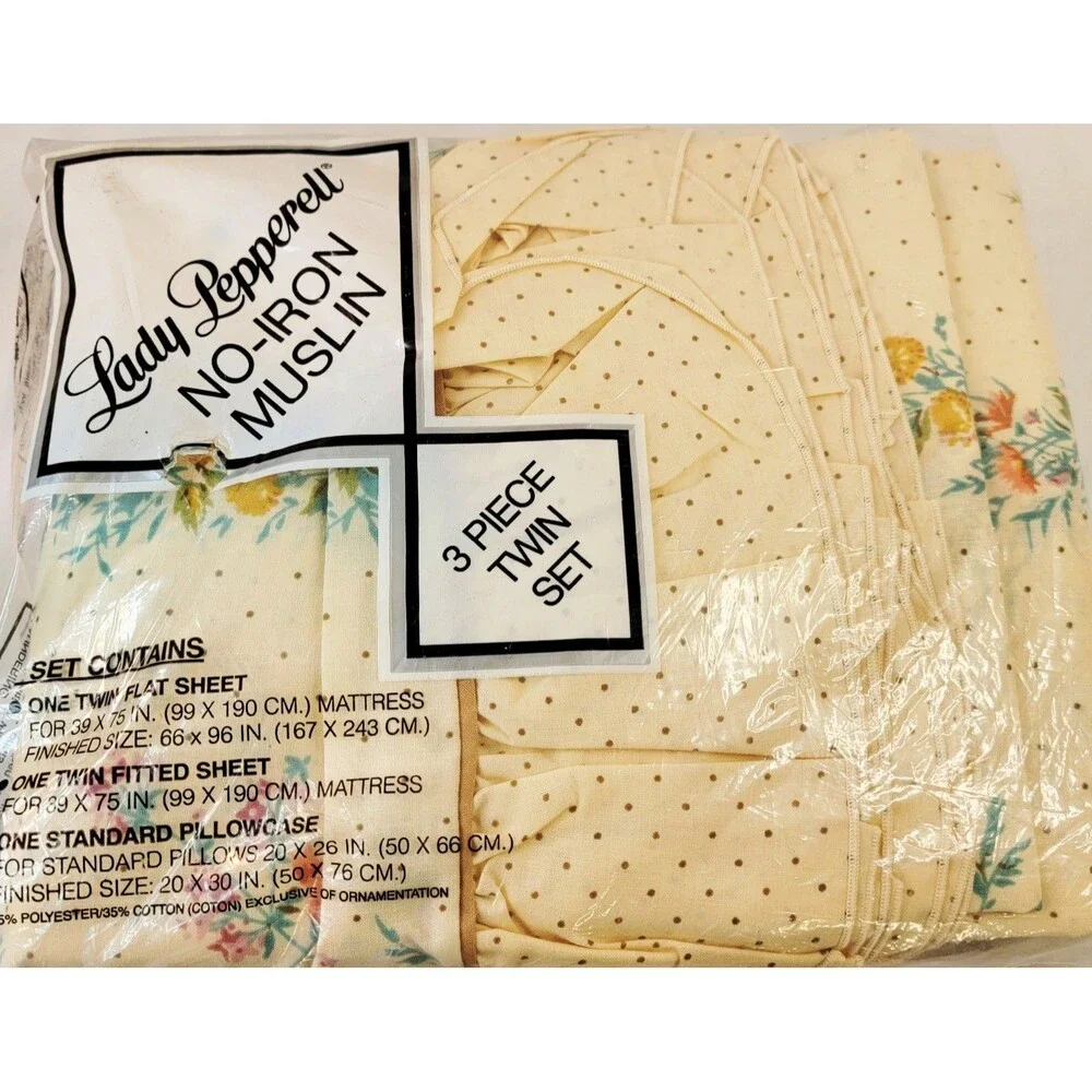 Vintage Lady Pepperell 3 Piece Twin Set Sheet Garden Grove Pattern No Iron NEW